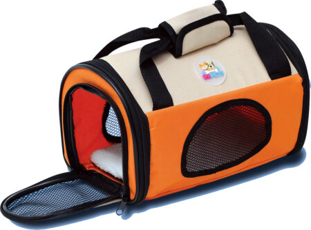 Bolsa de transporte de pets - dobrável - tamanho pequeno - bege/laranja